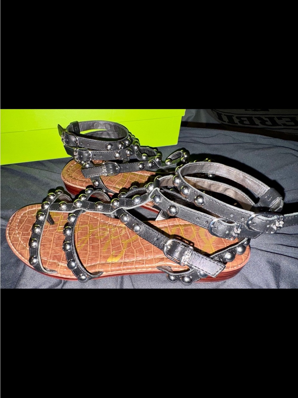 Sam Edelman Eavan Studded Gladiator Sandals Black Leather size 8.5